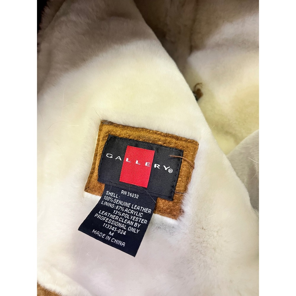 Suede Vintage Sherpa Lined Hooded Toggle Leather Coat Brown Womens Size M - Picture 10 of 14